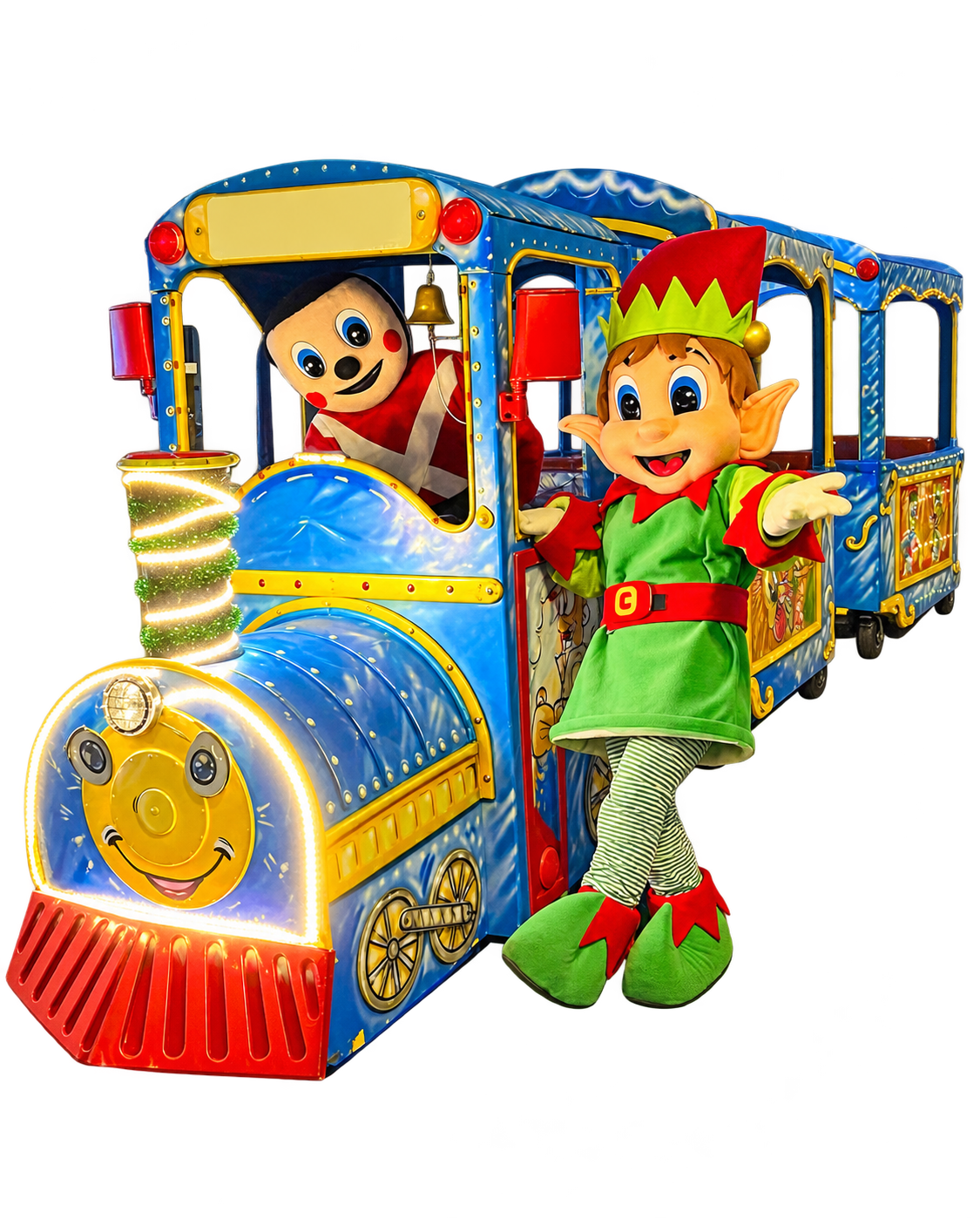 Trenino luminoso con mascotte ed elfo